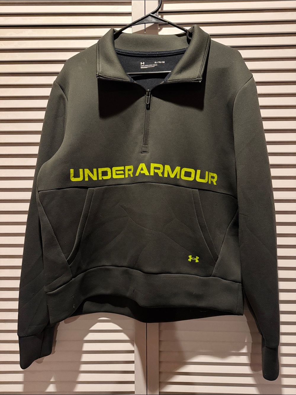 Under Armour Olive Green Quarter-Zip Pullover with Neon Yellow Logo